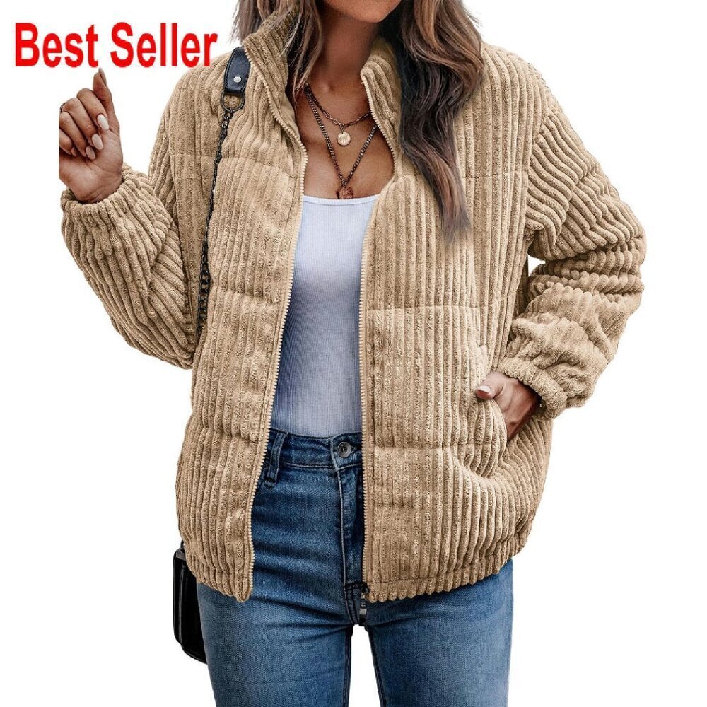 Corduroy Quilted Bomber Jacket Oversized Y2K Retro Chic Fall Outerwear